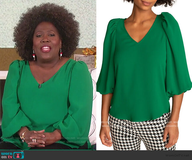 Trina Turk Danise Puff-Sleeve Top worn by Sheryl Underwood on The Talk