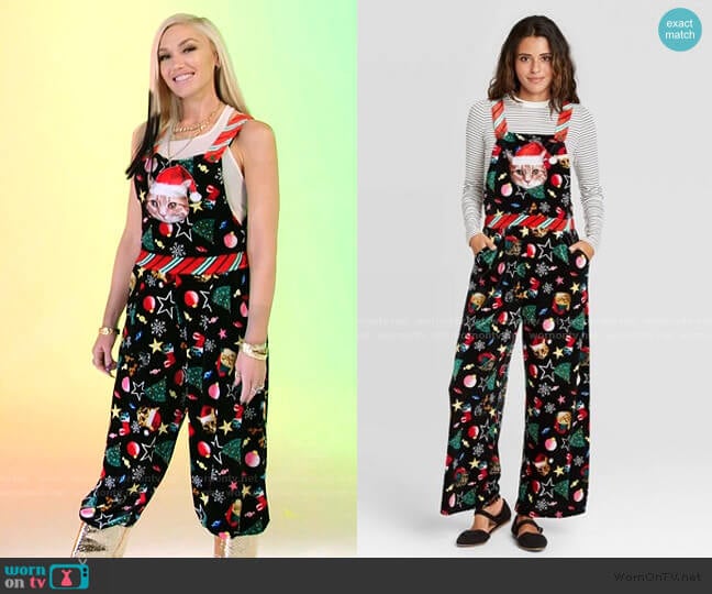 Born Famous Ugly Holiday Cat Print Sleeveless Jumpsuit worn by Gwen Stefani on The Voice