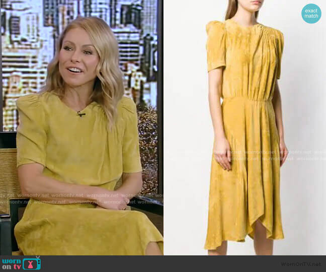Isabel Marant Ulia Pleated Corduroy Dress worn by Kelly Ripa on Live with Kelly and Mark
