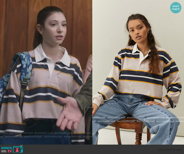 Urban Outfitters Jefferson Cropped Rubgy Polo Shirt worn by Natalie (Makenzie Moss) on The Unicorn