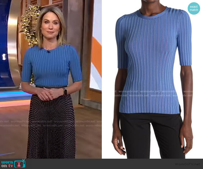 Veronica Beard Dillon Ribbed Crew Neck Top worn by Amy Robach on Good Morning America