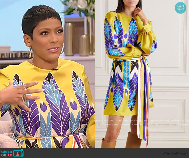Valentino Belted printed silk-twill mini dress worn by Tamron Hall on Tamron Hall Show
