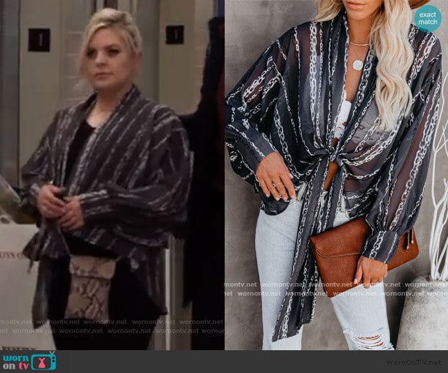 Vici Chain Reaction Billowed Tie Top worn by Maxie Jones (Kirsten Storms) on General Hospital