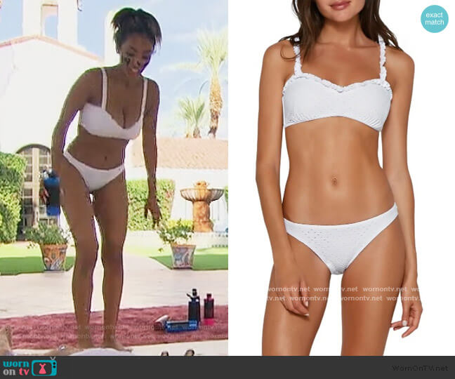 Vix Margot Sweetheart Neck Eyelet Bikini Top worn by Tayshia Adams on The Bachelorette