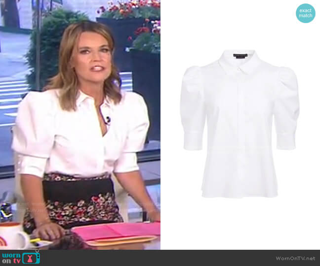 Alice + Olivia Willa Scrunched Puff Sleeve Top worn by Savannah Guthrie on Today