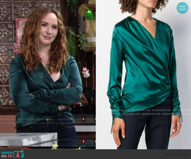 Jonathan Simkhai Wrap Silk Blouse worn by Mariah Copeland (Camryn Grimes) on The Young and the Restless