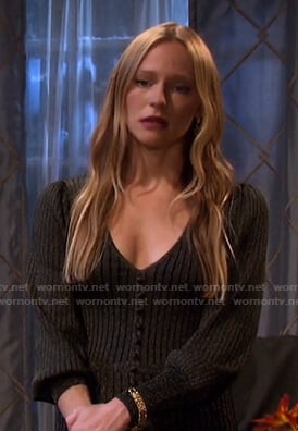 Abigail’s metallic ribbed v-neck dress on Days of our Lives