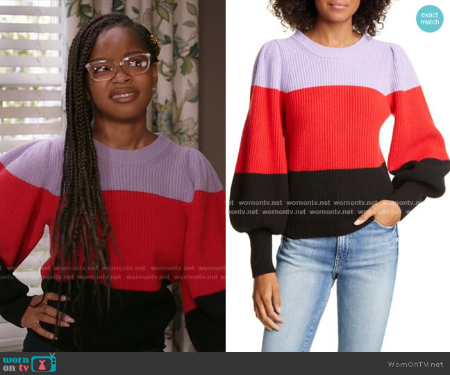 A.L.C. Sammy Balloon Sleeve Colorblock Sweater worn by Diane Johnson (Marsai Martin) on Black-ish