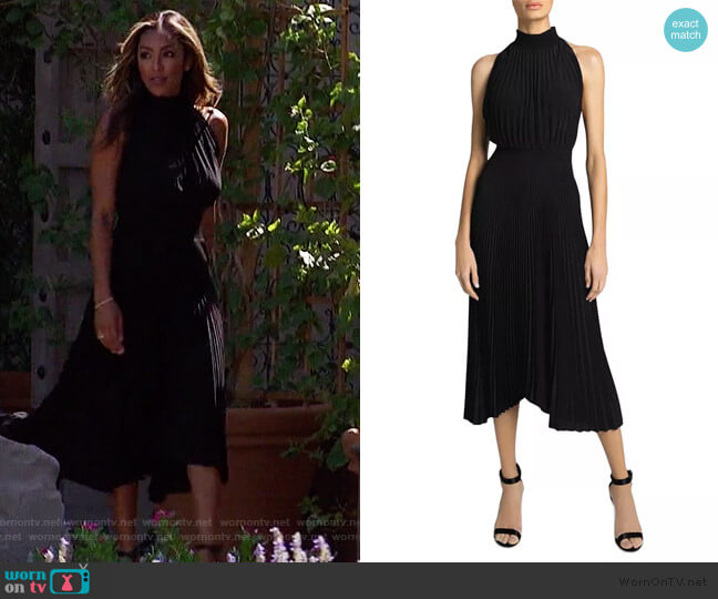 A.L.C. Renzo Pleated Midi Dress worn by Tayshia Adams on The Bachelorette