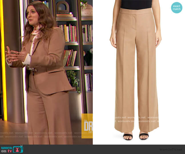 Alexander McQueen Camel Hair Wide Leg Pant worn by Drew Barrymore on The Drew Barrymore Show