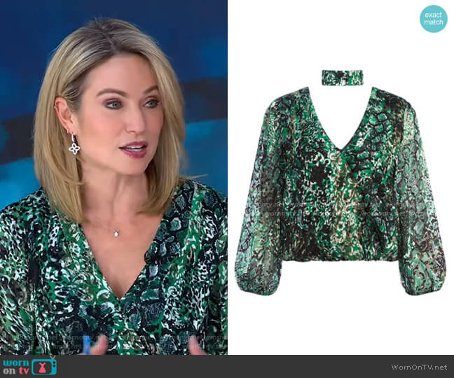 Alice + Olivia Luba Snake-Print Blouse worn by Amy Robach on Good Morning America