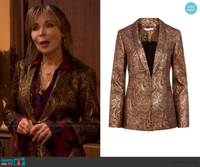 Alice + Olivia Richie Metallic Paisley Blazer worn by Kate Roberts (Lauren Koslow) on Days of our Lives