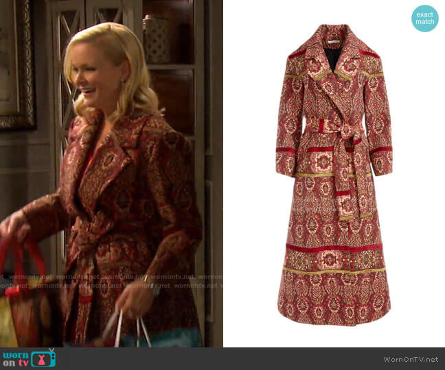 Alice + Olivia Stefan Embroidered-Pattern Woven Coat worn by Belle Brady (Martha Madison) on Days of our Lives