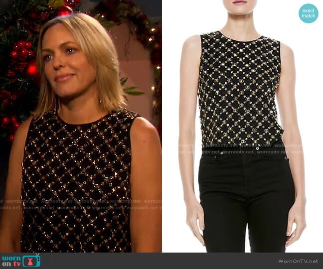Alice + Olivia Amal Embellished Boxy Tank worn by Nicole Walker (Arianne Zucker) on Days of our Lives