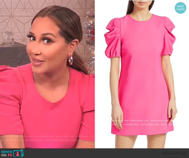 Alice + Olivia Hanita Short Puff-Sleeve Sheath Dress worn by Adrienne Houghton on The Real
