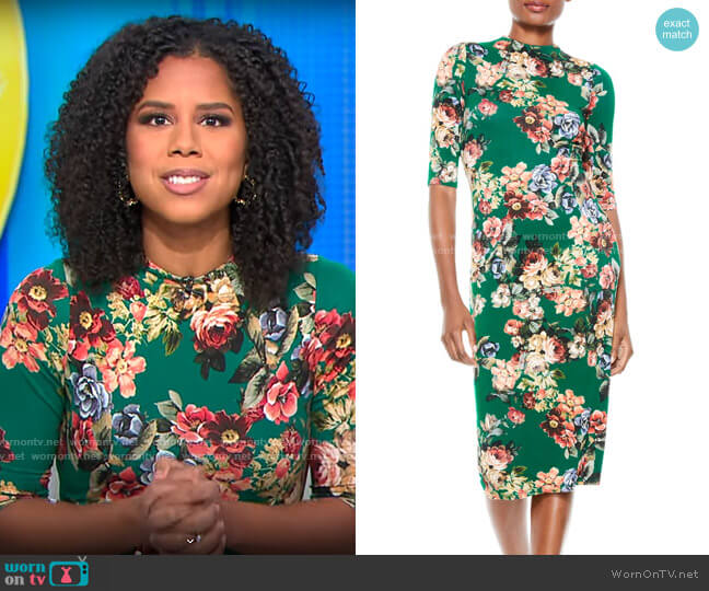 Alice + Olivia Delora Dress in Cloud Dancer Dark Teal worn by Adriana Diaz on CBS Mornings
