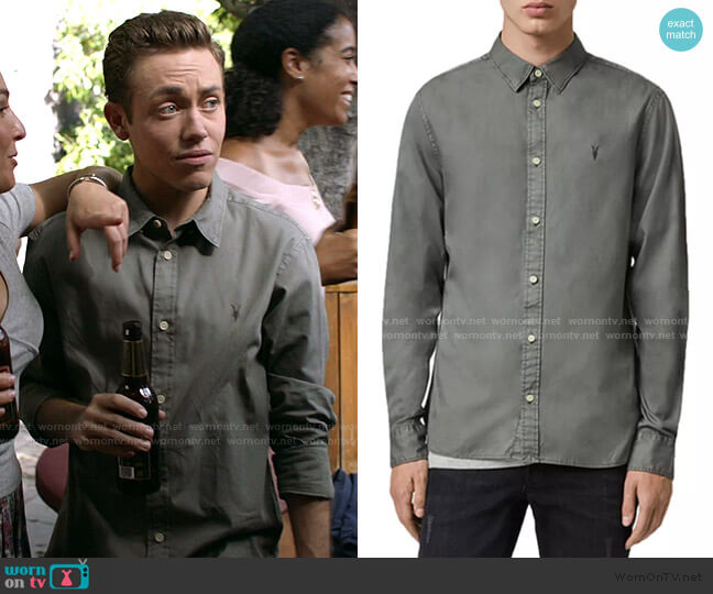 All Saints Redondo Slim Fit Button-Down Shirt in Sheal Green