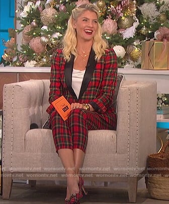 Amanda Kloots’s red plaid blazer and pants on The Talk