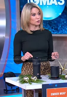 Amy’s green ribbed top and leopard print skirt on Good Morning America
