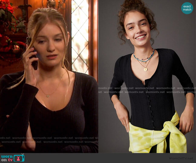 Anthropologie Beatrice Ribbed V-Neck Top worn by Alice Caroline Horton (Lindsay Arnold) on Days of our Lives