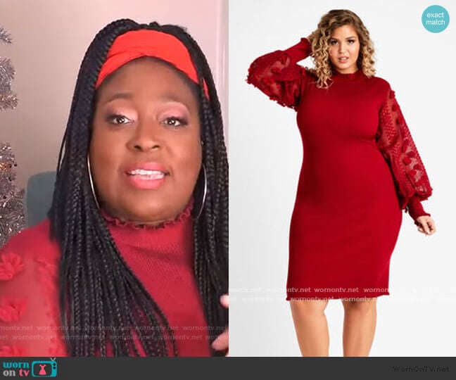 Eloquii Organza Sleeve Sweater Midi Dress worn by Loni Love on The Real