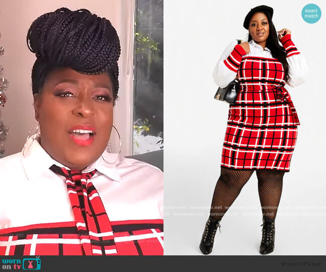 Ashley Stewart red check contrast dress worn by Loni Love on The Real