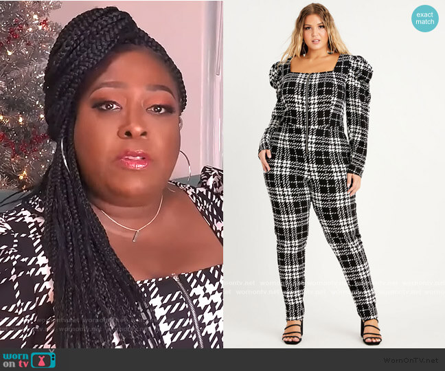 Ashley Stewart Houndstooth Skinny Jumpsuit worn by Loni Love on The Real