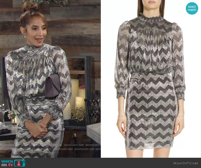 Ba&Sh Goldy Zigzag Metallic Stripe Dress worn by Lily Winters (Christel Khalil) on The Young and the Restless