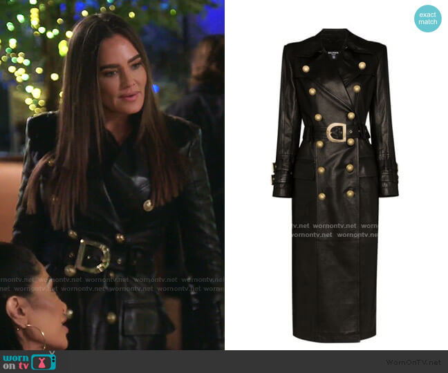 Balmain Double-Breasted Belted Leather Trench Coat worn by Meredith Marks on The Real Housewives of Salt Lake City