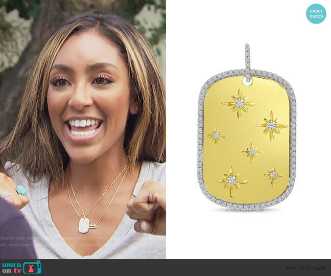 Brevani Starburst Dogtag Pendant with Chain worn by Tayshia Adams on The Bachelorette