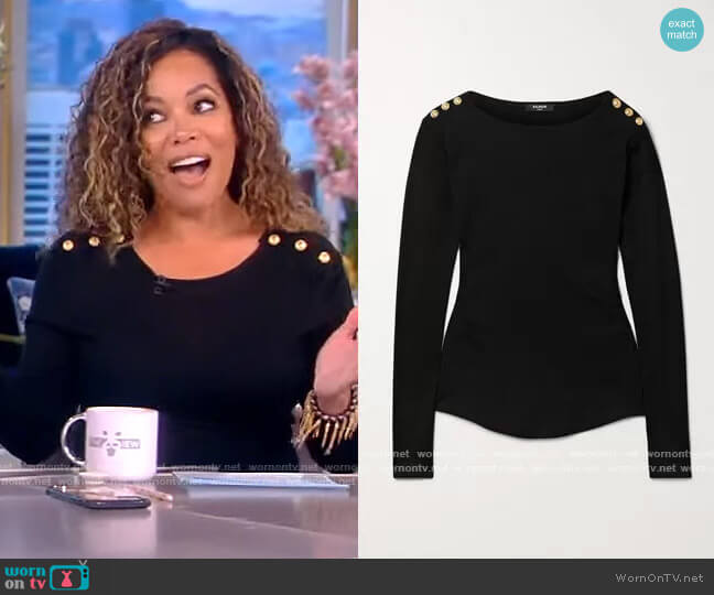 Balmain Button-embellished cotton-jersey top worn by Sunny Hostin on The View