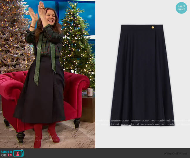 Celine Midi Skirt in Wool Flannel worn by Drew Barrymore on The Drew Barrymore Show