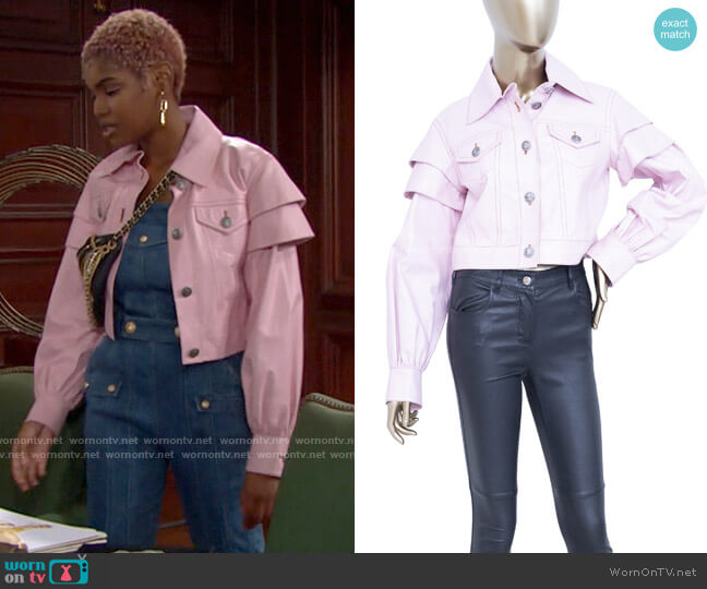 Chanel Vintage Light Pink Leather Jacket worn by Paris Buckingham (Diamond White) on The Bold and the Beautiful