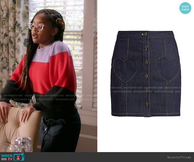 Cinq a Sept Vivien Heart Pocket Denim Skirt worn by Diane Johnson (Marsai Martin) on Black-ish