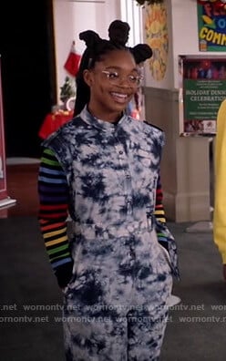 Diane’s striped sweater and tie dye jumpsuit on Black-ish