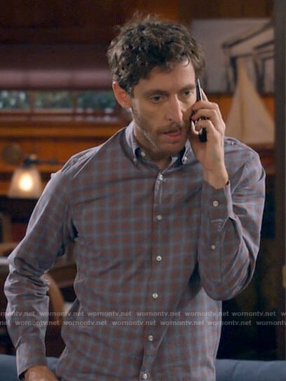 Drew’s blue checked shirt on B Positive