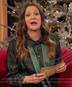Drew’s green plaid blouse on The Drew Barrymore Show
