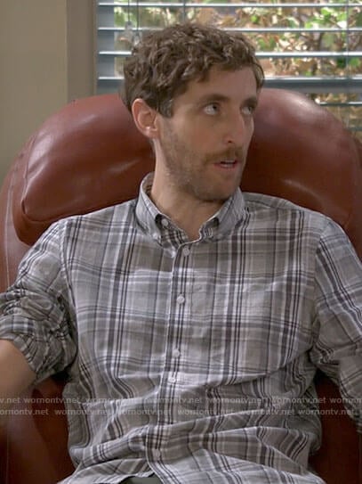 Drew’s grey plaid shirt on B Positive