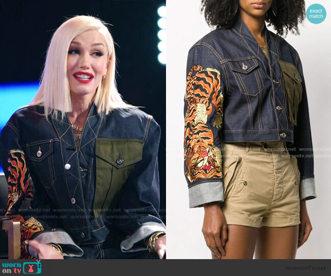 Dsquared2 Tiger Print Denim Jacket worn by Gwen Stefani on The Voice