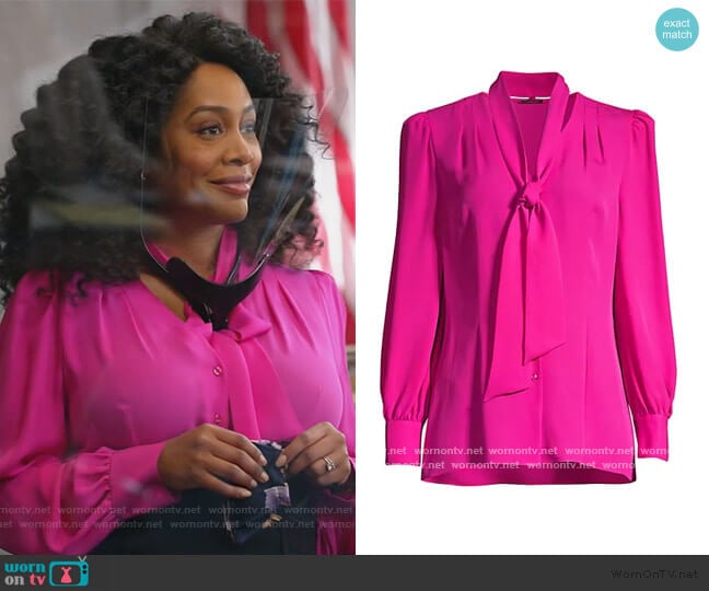 Elie Tahari Percy Tie Silk Blouse worn by Lola Carmichael (Simone Missick) on All Rise