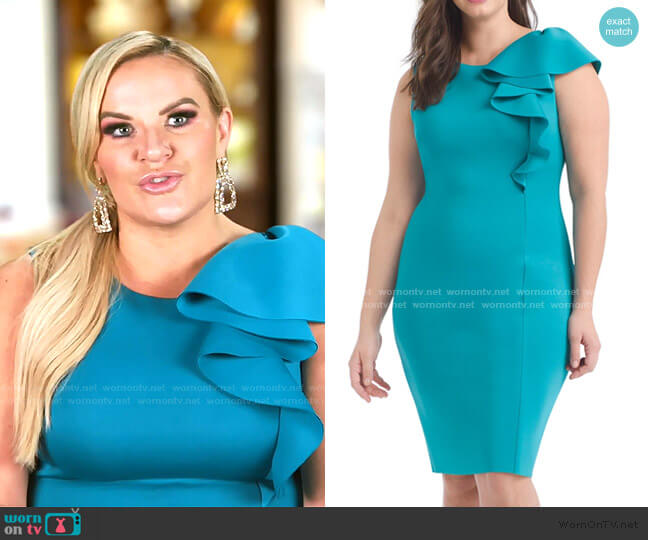 Eliza J Ruffle Sleeve Scuba Sheath Dress worn by Heather Gay on The Real Housewives of Salt Lake City