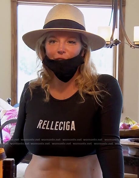 Elizabeth’s black Relleciga’s cropped top on The Real Housewives of Orange County