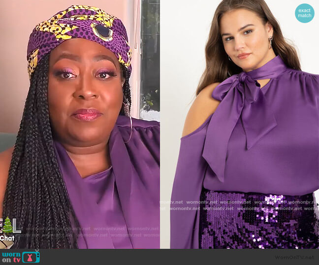 Eloquii Cold Shoulder Scarf Blouse worn by Loni Love on The Real
