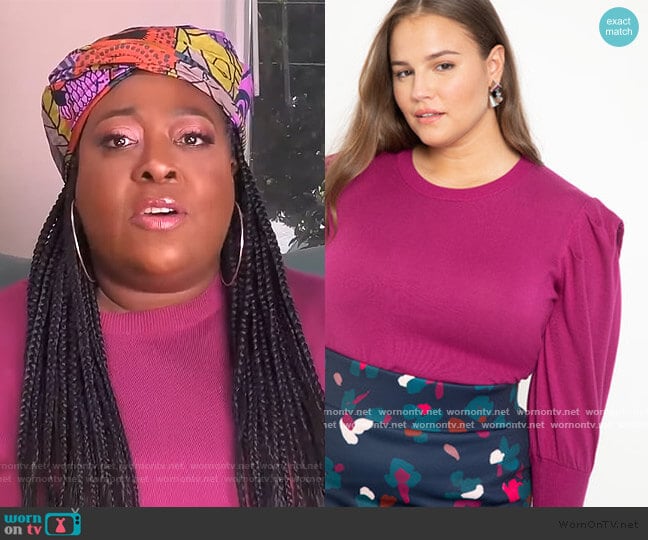 Eloquii Puff Sleeve Sweater worn by Loni Love on The Real