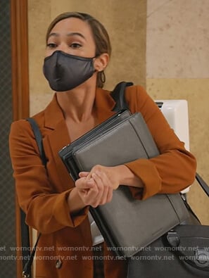 Emily’s brown check pants on All Rise