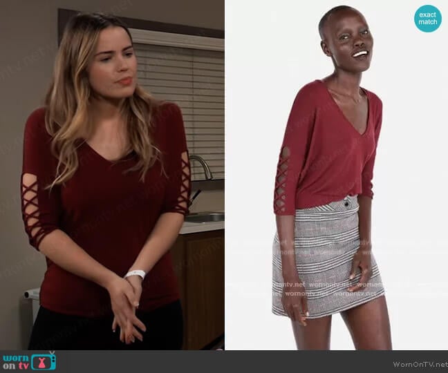 Express Lace-up top worn by Sasha Gilmore (Sofia Mattsson) on General Hospital