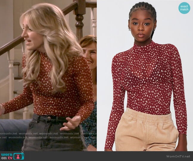 Forever 21 Sheer Spotted Print Top in Burgundy worn by Gina Dabrowski (Annaleigh Ashford) on B Positive