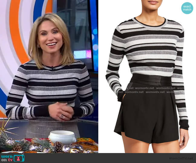 Frame Panel-Stripe Metallic Ribbed Pullover Sweater worn by Amy Robach on Good Morning America