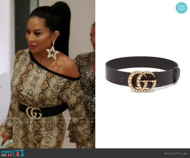 Gucci GG faux Pearl-Embellished Leather Belt worn by Jen Shah on The Real Housewives of Salt Lake City