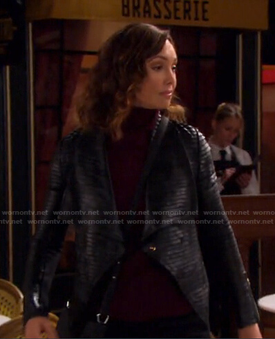 Gwen’s black pleated leather jacket on Days of our Lives